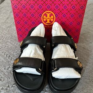 Tory Burch Black Sandals with Gold Details